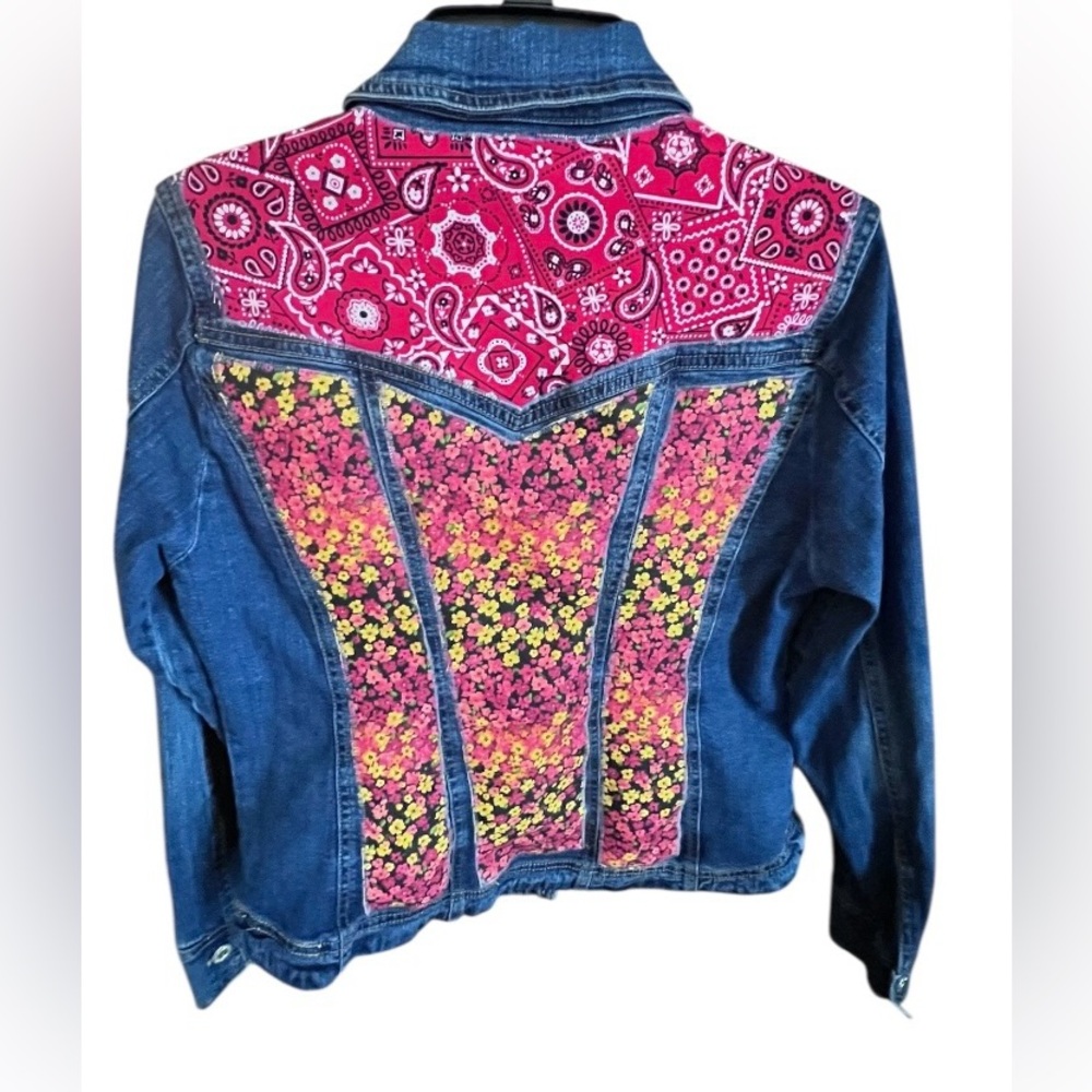 Refashioned Denim Jacket | Bandana & Floral Patchwork | Size M | One-of-a-Kind